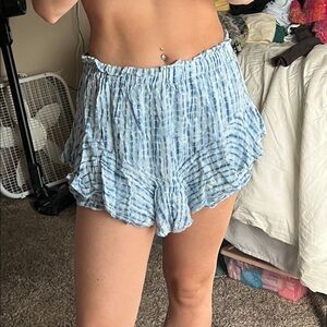 High Waist Blue Ruffle Shorts